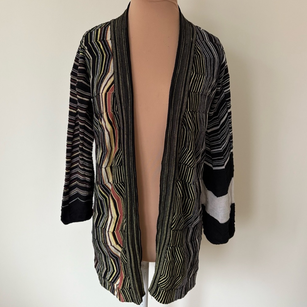 Missoni Multicolor Zig Zag Wool Alpaca Open Front 3/4 Sleeve Cardigan Sweater 8